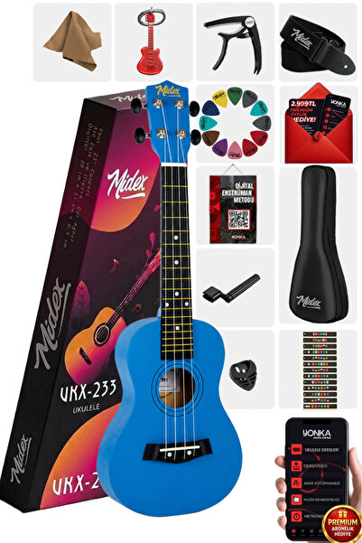 Midex Ukx-233bl Ukulele de concert albastru (ASKI BAG METOD PENA)