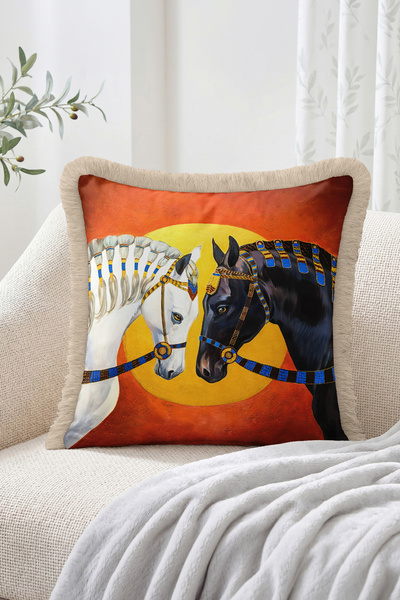 Realhomes Egyptian Inspired White and Black Horse Figured Orange Yellow Patte...
