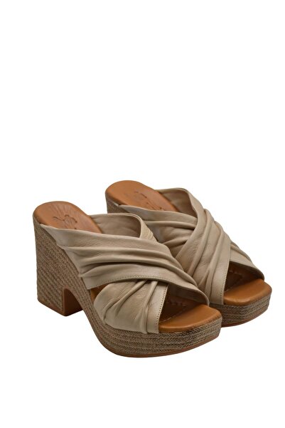 Venüs 23027601Y Platform Heel Light Leather Women's Slippers