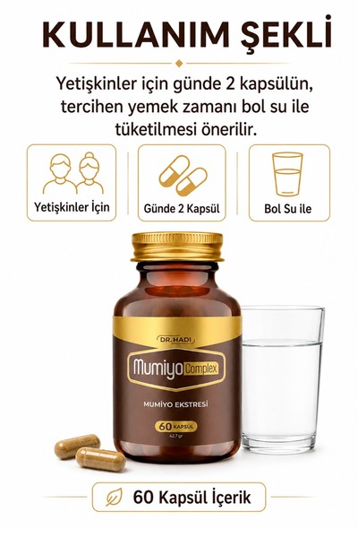 DR HADI MumiyoComplex 60 kapsül – Akgünlük, Mumiyo, Safran, Gül ve Devedikeni Ekstreli Bitkisel İçerik Kompleksi