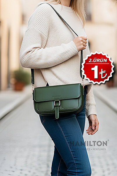 HAMILTON Original Women's Khaki Crossbody Adjustable Strap Lined Leather Bagu...