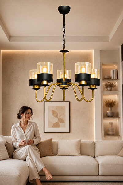 ESSLİGHT Virello 5’li Eskitme Bal Camlı Salon Mutfak Yatak Odası Avizesi