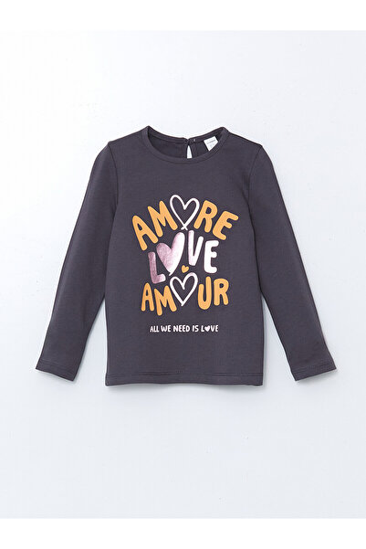 LC Waikiki Nevavm Girls' T-Shirt with Oval Collar and Printed Design
