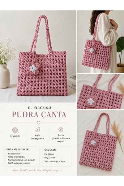 Stelo Forte PEMBE RENKLİ ÖRME OMUZ ÇANTASI KADIN ÇANTASI PENYE
