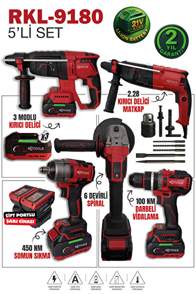 RETOOLS RKL-9180 BORDO 5 'Lİ SET (4'LÜ SET 100 NM (YENİ SERİ) + 2.28 PRO HİLTİ)