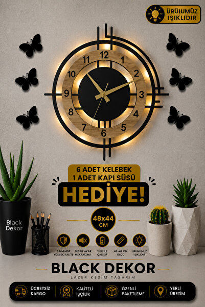 Blackdekor Modern Tek Çizgili Beyaz LED Duvar Saati 40 Cm Dekoratif Büyük Boy...