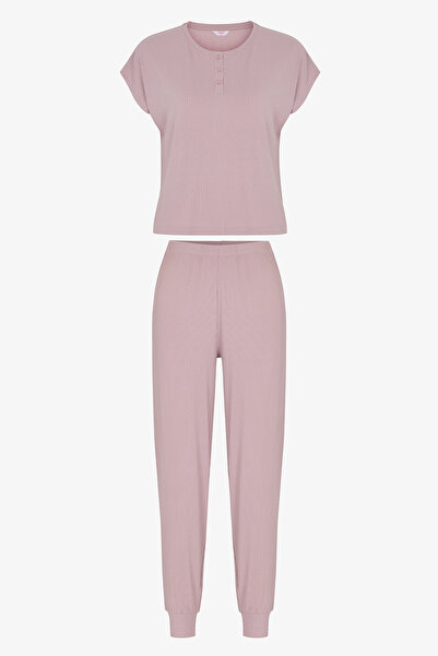 Penti Set de pijamale cu mâneci scurte, pantaloni cu șnur, lila Midnight