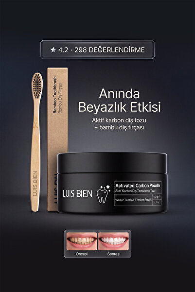 Luis Bien Aktif Karbon Diş Tozu 50 g + Bambu Diş Fırçası Seti – Diş Beyazlatm...