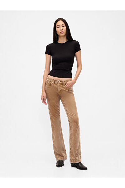 GAP Kadın Kahverengi Low Rise Kadife Long & Lean Pantolon