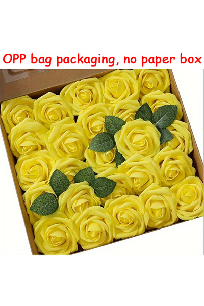 Choice YELLOW 25pcs Artificial Flowers, Fake Flowers Roses W/stem For DIY Wed...