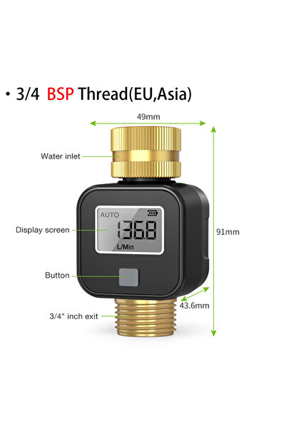 choice2 EU Brass TT Digital Water Flow Meter Brass Inlet Outlet IPX5 Waterpro...