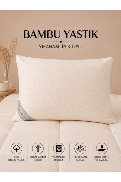 homewell %100 Saf Bambu Hipoalerjenik Ekstra Kılıflı Yastık Krem