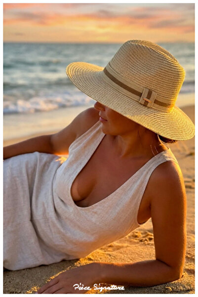 PIECE SIGNATURE Classic Striped Straw Fedora Hat – Summer Beach and Travel Hat