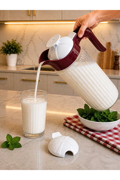 abenim 1500 cc Kırmızı Kapaklı Cam Ayran Karıştırma Sürahisi (yedek kapaklı)