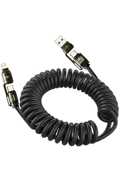 Choice black 240W 4-in-1 Retractable Spring Car Charging Cable Fast Charging ...