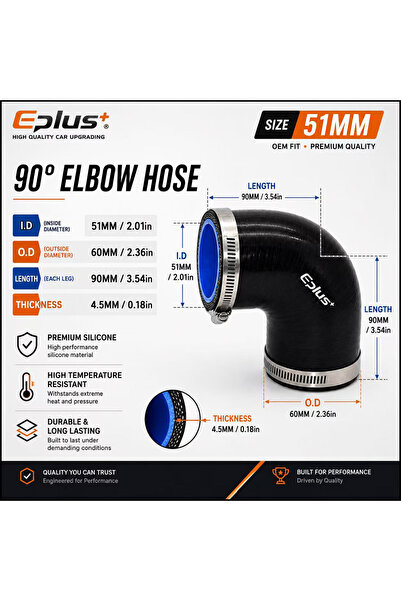 Choice11 51MM EPLUS Black Silicone Tubing 90 Degrees Hose Coupler Universal C...