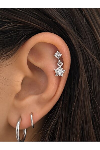 Arescollection ZİRKON TAŞLI YILDIZLI ARKASI DÜZ ÖNDEN TAKMALI TRAGUS HELİX KI...