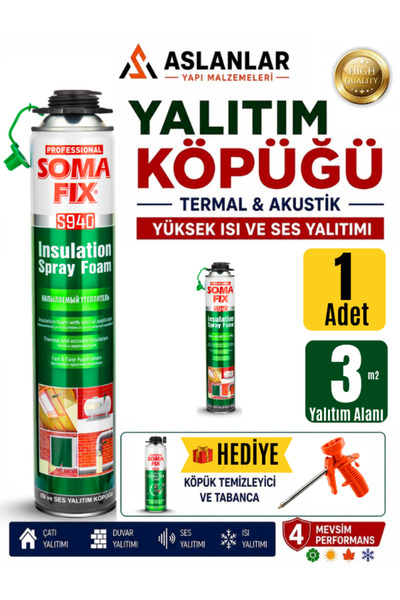 Somafix Poliüretan Termal Isı Ve Ses Yalıtım Sprey Köpük ( Tabanca Ve Temizle...