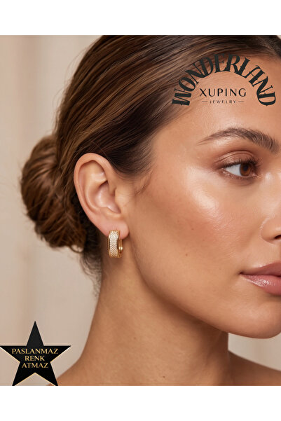 XUPING JEWELRY Yuvarlak Köşeli Tam Kapanan Kadın Küpe - 14K Altın Renginde - ...