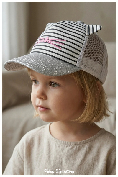 PIECE SIGNATURE Cute Cat Patterned Girl's Hat - Breathable Mesh Summer Model ...