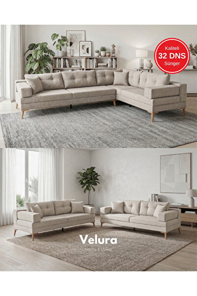 Velura Home & Living Zeri (Pufsuz) Yataklı Puzzle Modüler Köşe Koltuk Takımı ...