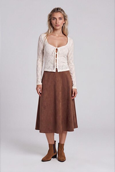 Vitrin Midi Length Suede Flared Skirt