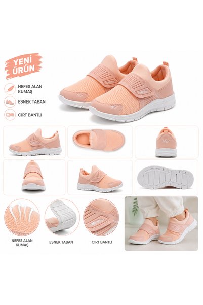 MOON CLOUD Tedy Unisex Çocuk Bağcıksız Cırtlı Rahat Esnek Günlük Sneaker Spor Ayakkabı ZYN125