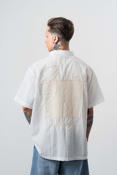 Respire Men's Elementals Embroidered Oversize Shirt Ecru