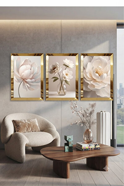 avm19 Pleksi Çerçeveli Soft Çiçekler Tablo 3lü