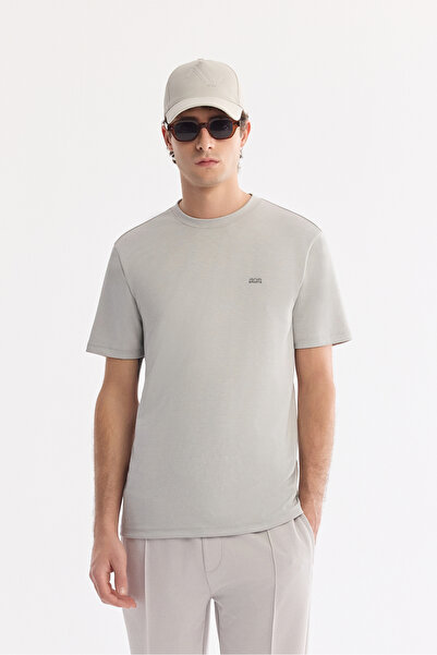 Avva Men's Light Gray Crew Neck Bi-Stretch Wrinkle-Resistant Printed Regular ...