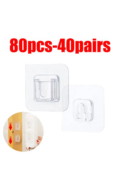Choice5 80pcs(40pairs) Double Sided Adhesive Wall Hooks Hanger Strong Transpa...
