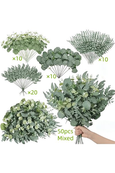 Choice 50PCS 50/90PCS Artificial Flowers Bouquets Mixed Eucalyptus Leaves Wil...