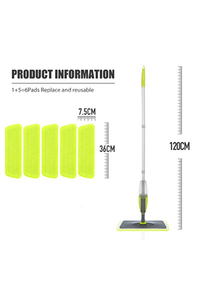 Choice4 SDARISB Green Mop 6 Pads Spray Mop Broom Set Magic Flat Mops for Floo...