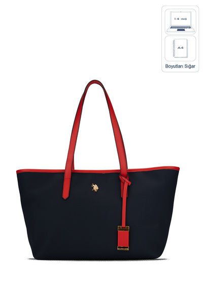 U.S. Polo Assn. حقيبة كتف نسائية، باللون الأزرق الكحلي والأحمر الفاتح - Us25655