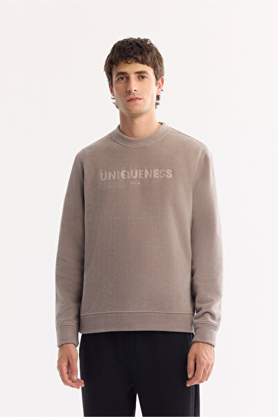 Avva Men's Gray Crew Neck Soft Touch Printed Fleece Regular Fit Sweatshirt A5...