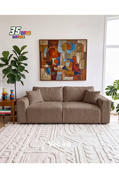 Velura Home & Living Sora 3'lü Kanepe & Üçlü Koltuk - Kahve