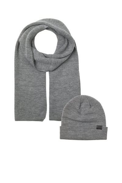 Jack & Jones JACJOLLY KNIT GIFTBOX Erkek Gri Atkı Bere Eldiven - 12163827