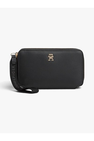 Tommy Hilfiger TH LOGOTAPE COMPACT ZIP AROUND Kadın Siyah Cüzdan - AW0AW18699