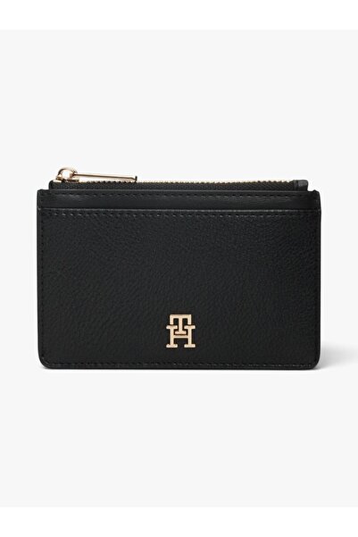 Tommy Hilfiger Kadın TH Monogram Logolu Fermuarlı Ekstra Kartlık Bölmeli Siya...