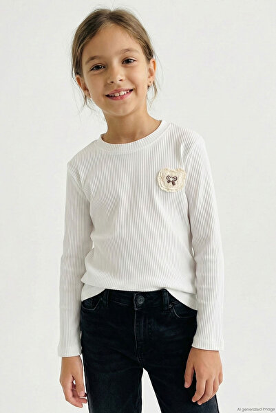Breeze Girl's Long Sleeve T-Shirt with Embroidery Detail Solid Color 5-10 Yea...