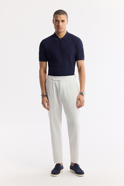 Avva Men's White Classic Waist Viscose Blended Bi-Stretch Trousers A51Y3049