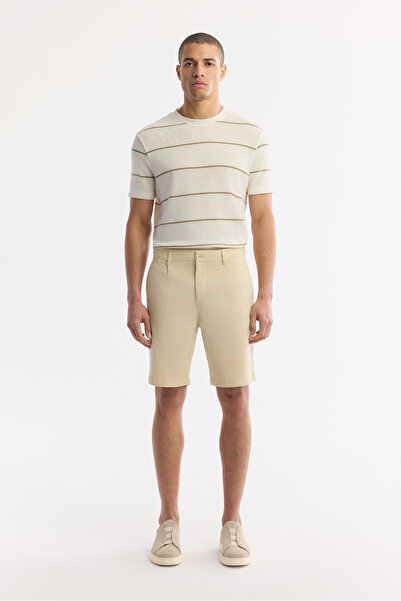 Avva Men's Beige Classic Waist Cotton Bi-Stretch Relaxed Fit Shorts A51Y3727