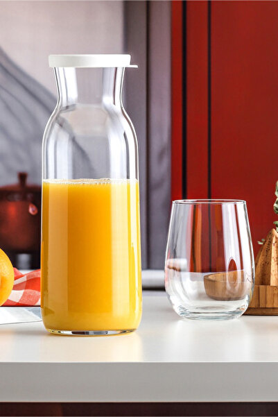 LAV Fonte Cam Karaf Tekli 1,2 L Beyaz Silikon Kapaklı (Sürahi)