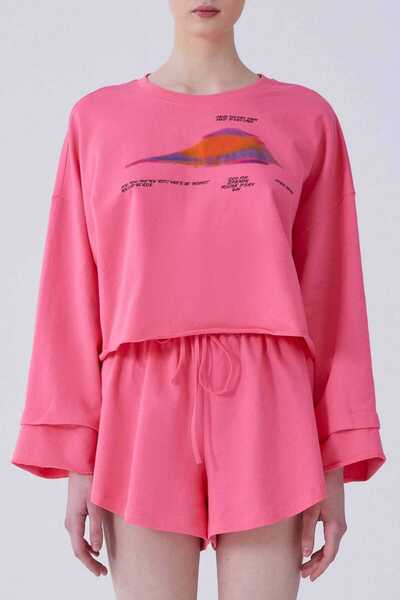 Roman Desenli Crop Sweatshirt Pembe Y2154215_038