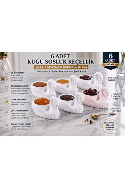 LUCES DESİGN 6'lı Kuğu Tasarımlı Sunumluk Lokumluk Şekerlik İkram Kasesi Akrilik