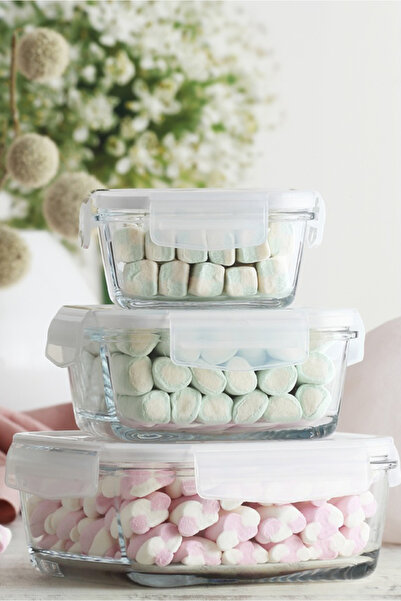 LAV Frisco Glass Storage Container Set of 3 White with Locking Lids (Storage ...