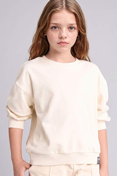 DeFacto Relax Fit Crew Neck Ecru Sweatshirt for Girls E6842A826Sp