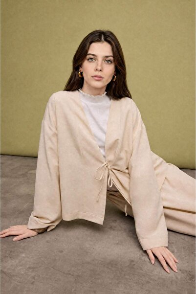 DeFacto Regular Fit Linen Blend Beige Kimono I1780Ax26Hs