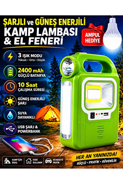 Powermaster Solar Işıldak Fener Güneş Enerjili Ve Usb Şarj Lamba Kamp Güç Kay...