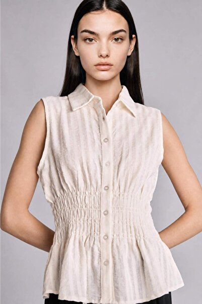 DeFacto 100% Cotton Fitted Sleeveless Ecru Shirt I2074Ax26Hs